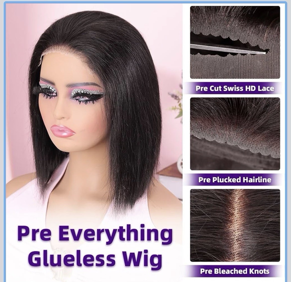 Wear and Go Bob Wig Human Hair 180 Density 5×5 HD Pre everything 10 Inch