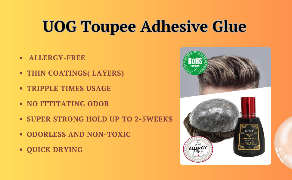 UOG Toupee Glue Adhesive. Hairpiece Glue Adhesive. Allergy-Free, 2 Layers Around