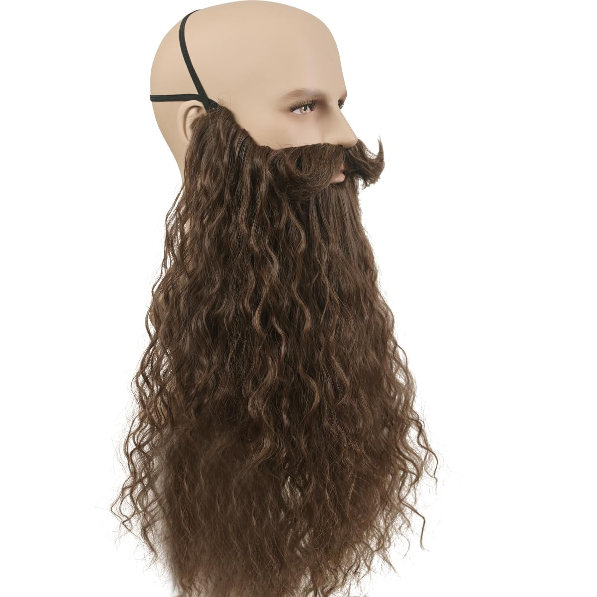 18 Inches Mens Long Curly Brown Synthetic Pre – styled Realistic Fake Beard f…