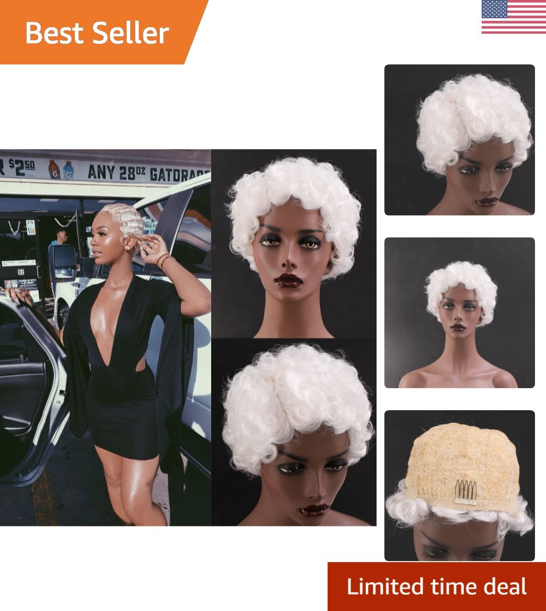 Durable Synthetic White Finger Wave Wig – Perfect for Themed Parties & Daily Use