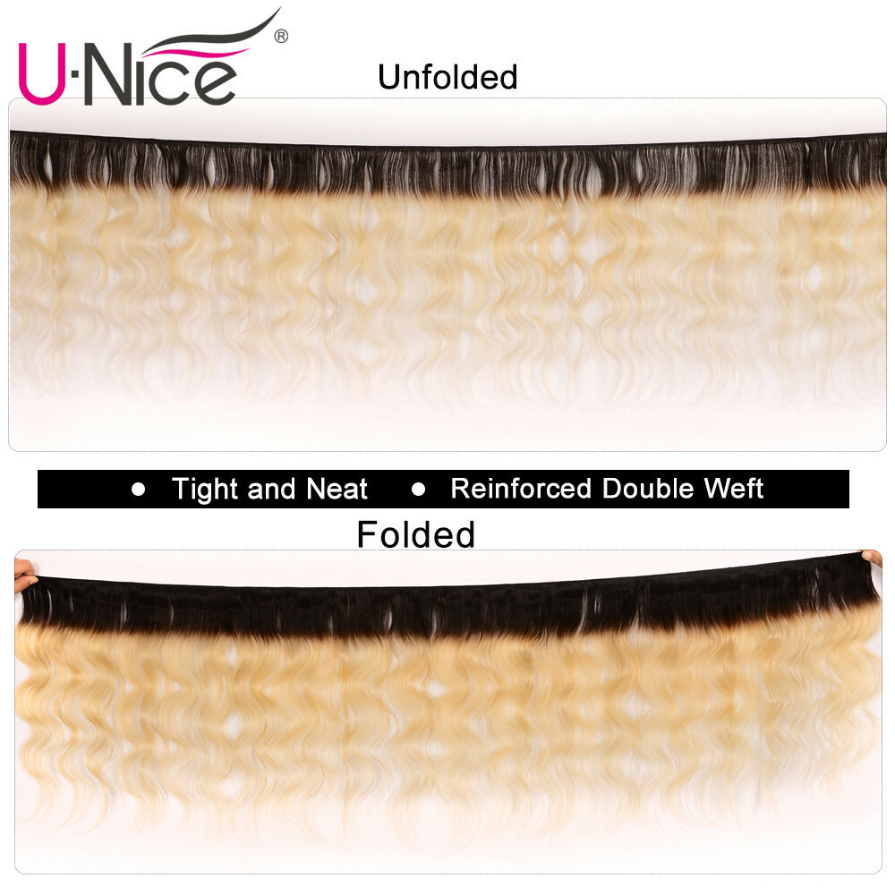 UNice Malaysian Ombre Blonde Body Wave Human Hair Weave Bundle With Lace Closure
