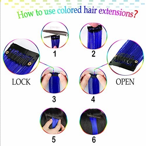 Red and Blue Hair Extensions Clip in 12 PCS, Colored Hair Extensions Party High