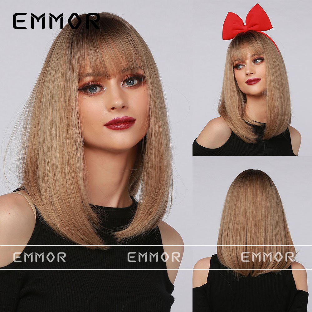 Berry Red Medium Straight Wig with Bangs Skin Brightening Full Head Synthetic