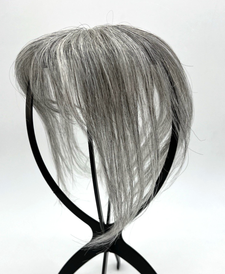 Light Gray Black Mix with Bangs 100% Human Hair 10in Women Hair Topper