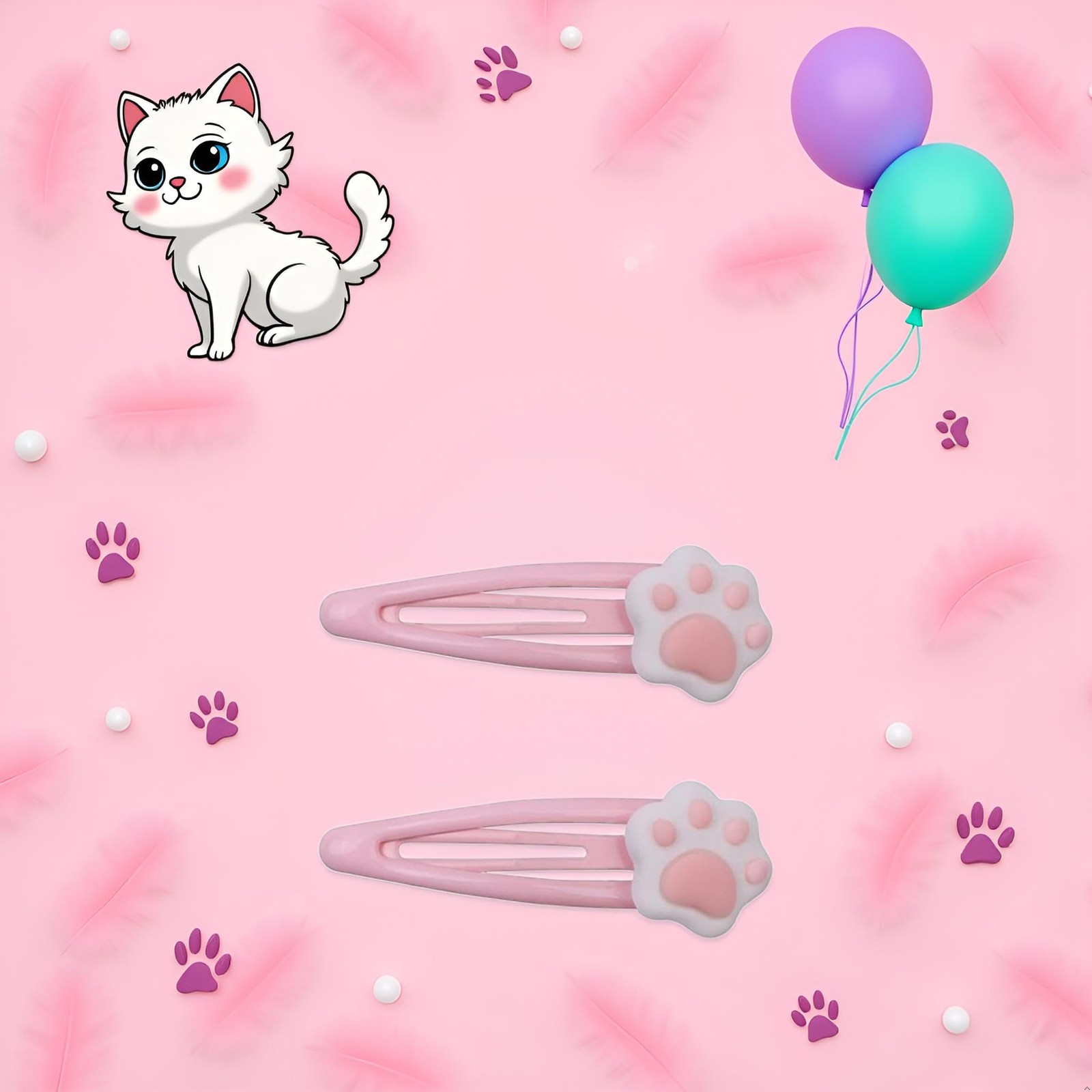 2pc Pink Women Cartoon Cat Hair Clips,Women 1 Count (Pack of 2),