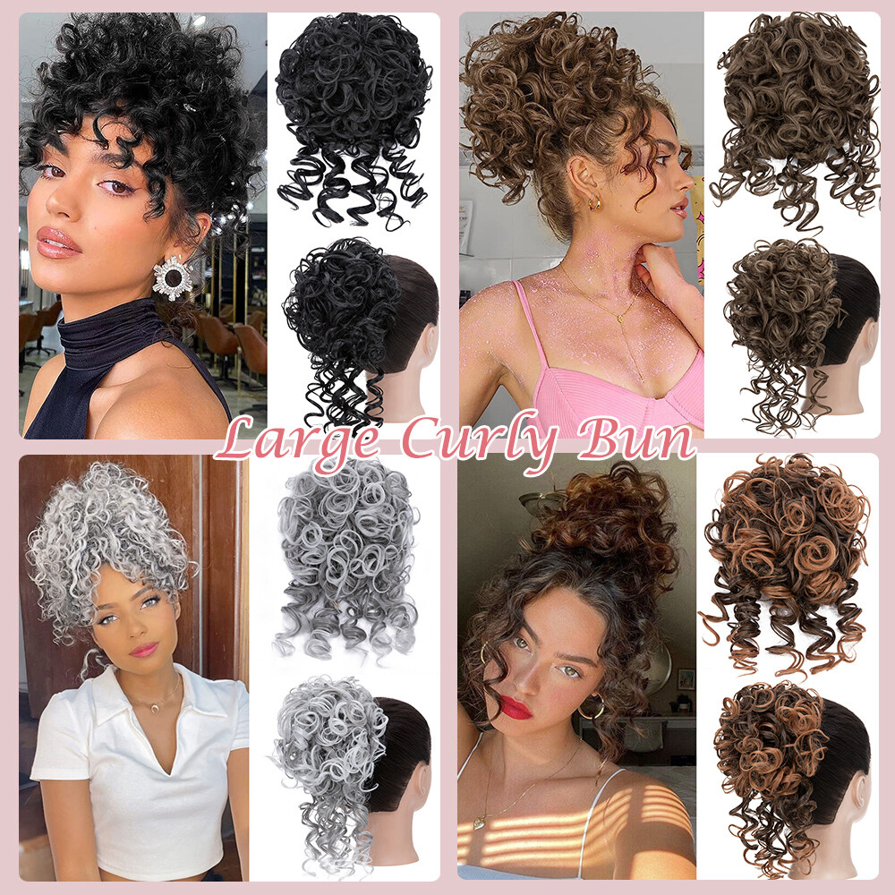 Extra Thick Curly Wavy Bun Drawstring Ponytail Hair Piece Extension Black Brown