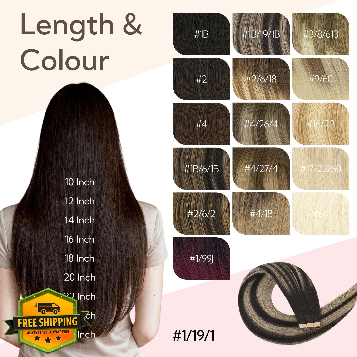 hotbanana tape hair extensions 16 inch 20pcs #1B/19/1B Natural Black to Light…