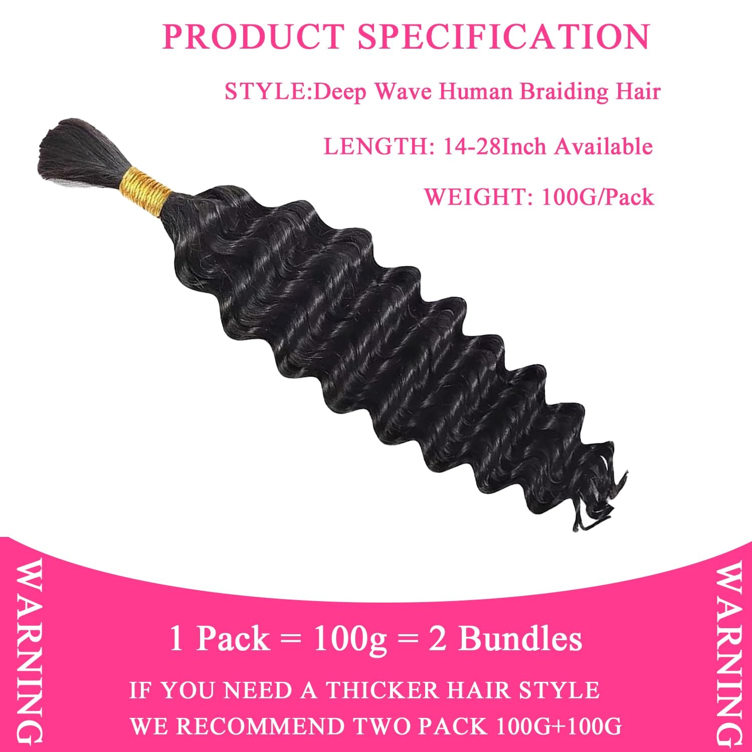 Lemeiily Human Braiding Hair 1 Bundle 50G 26Inch Deep Wave Bulk Human Hair For
