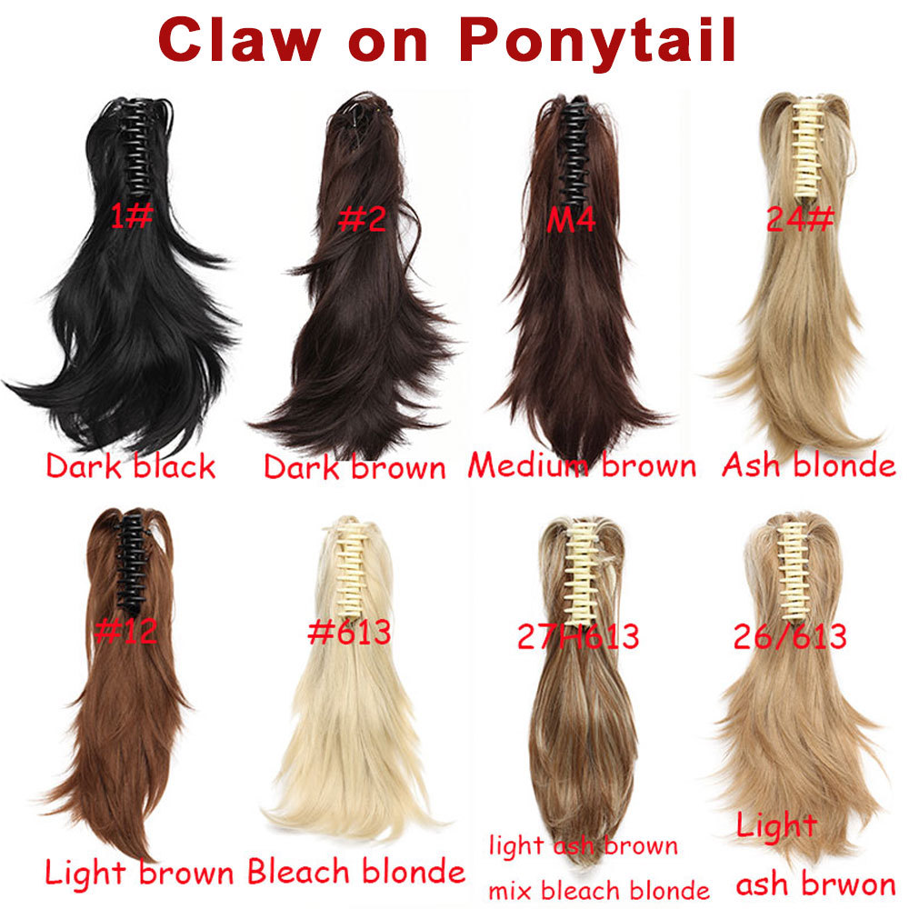 12″ Short Ponytail Hairpiece Claw Clip On Flexible Messy Hair Extensions Soft US