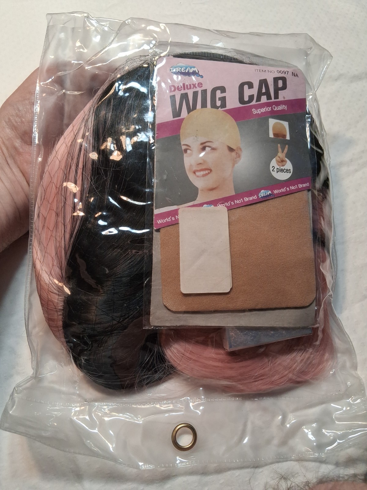 Dream Wig Pink Black Deluxe Wig Cap 2pc. 0097NA One size fits all Rare