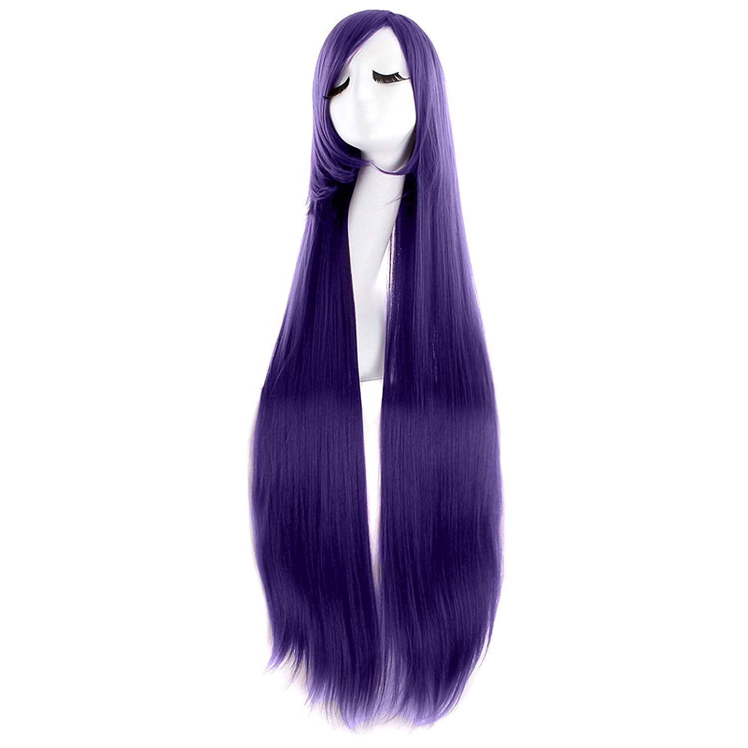100cm Dark Purple Anime Cosplay Wig Long Straight Synthetic Heat Resistant Ad…