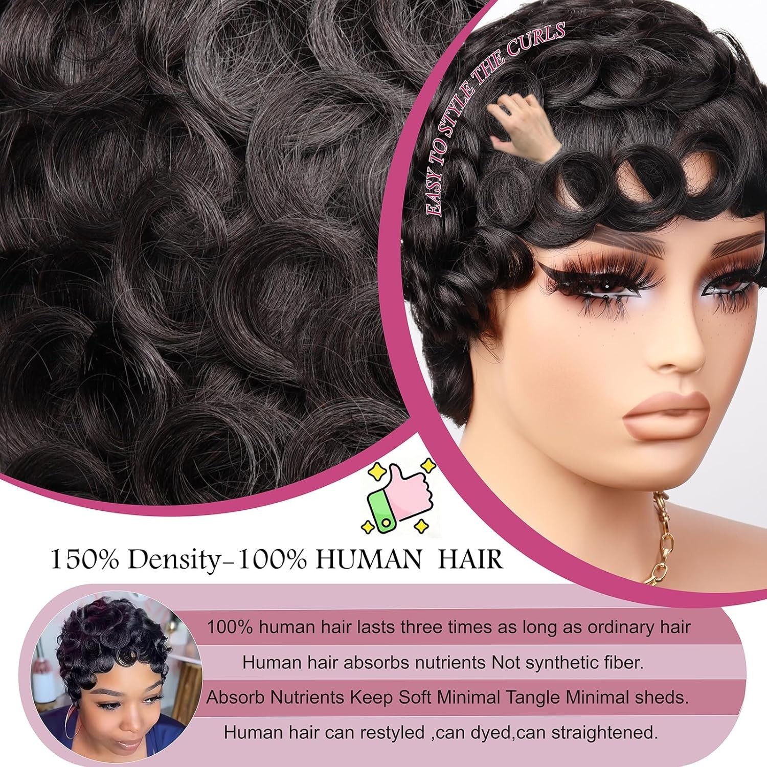 Black Women Short Curly Pixie Wigs Human Hair Stylish and Easy to Wear
