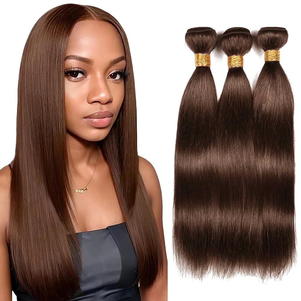 Heumhrn 4 Brown Bundles Human Hair Chocolate Straight Bundles 20 22 24 Inch