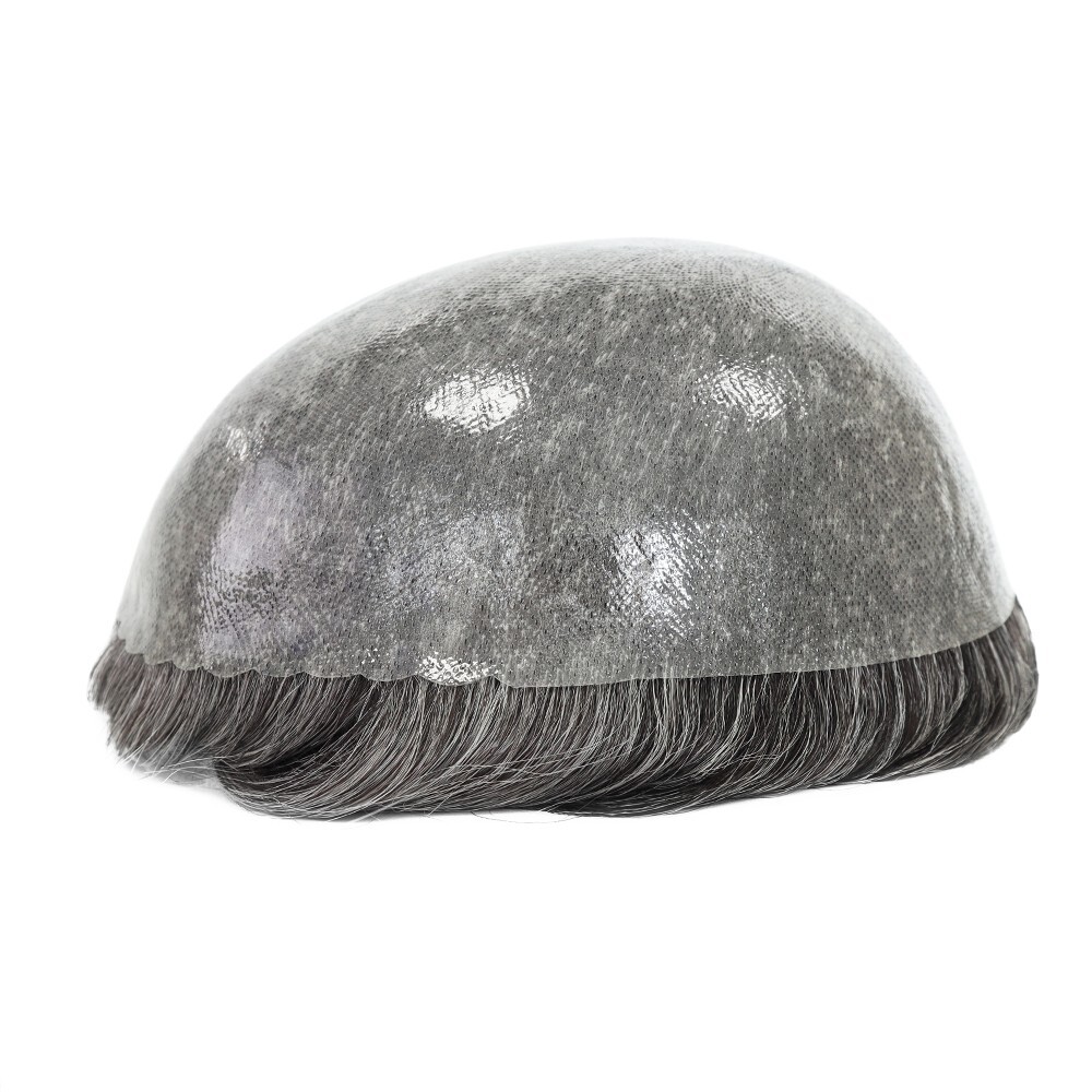 Mens Human Replacement System Skin Toupee Black Grey Hair Toupee Hairpieces 8X10