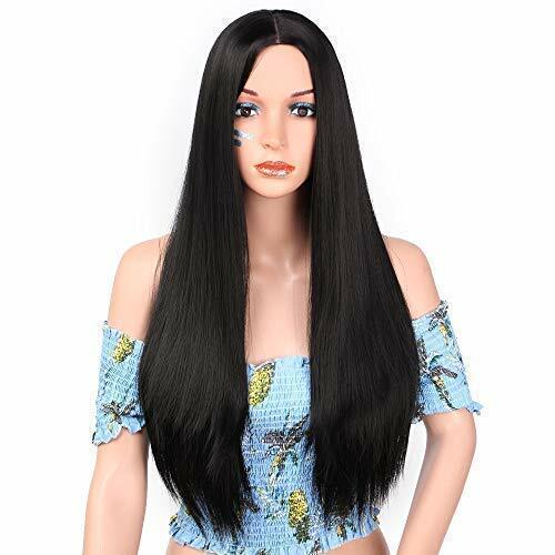 Women Black Long Straight Heat Resistant Human Hair Wig Natural Hairpiece NEW