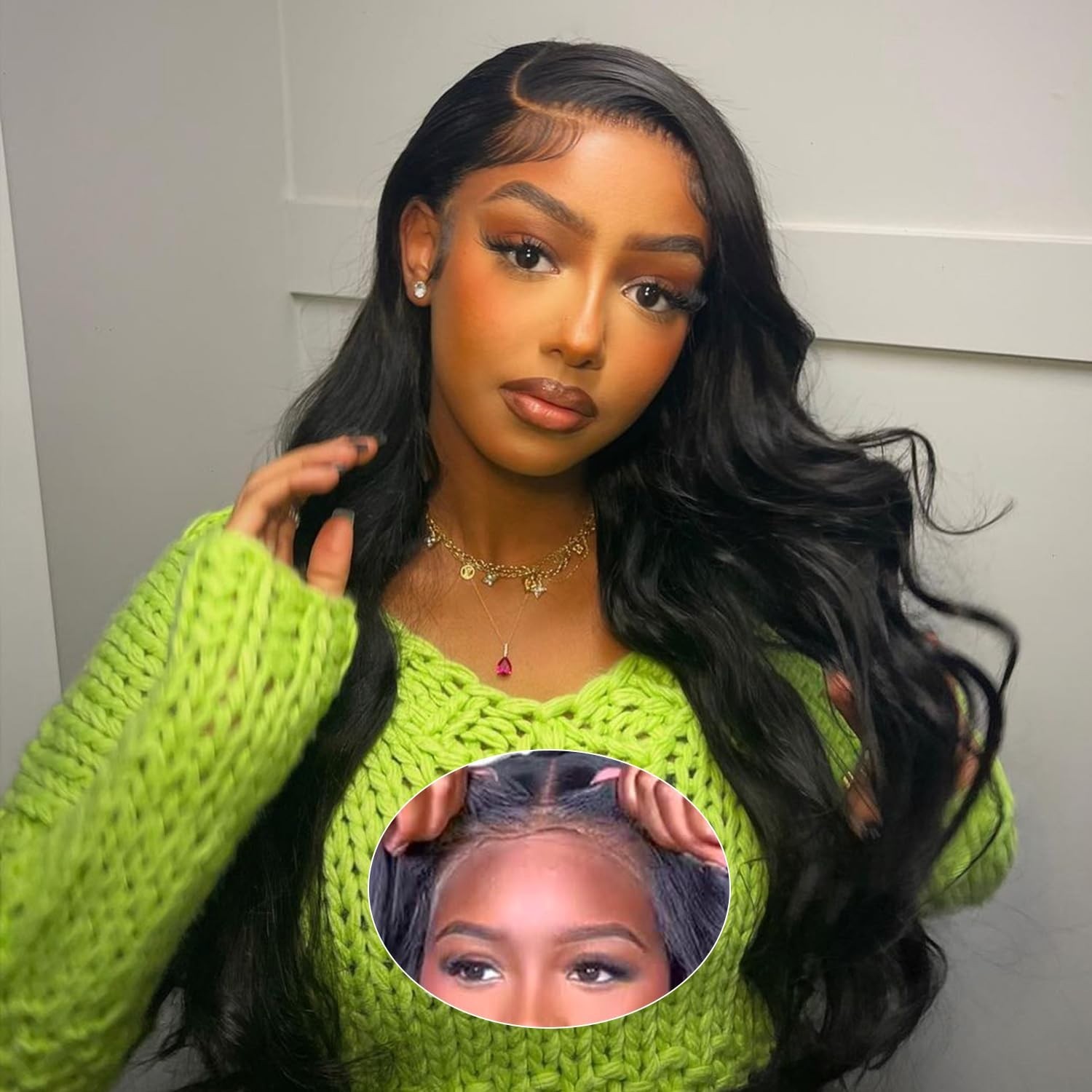 Glueless Human Hair Lace Front Wig 26 Inch Body Wave 180% Density Easy Wear