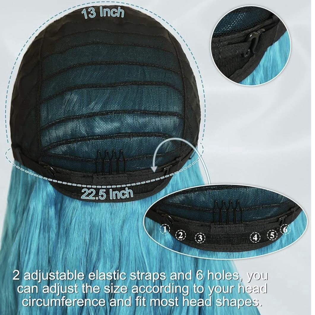 Nayoo Long Ombre Blue/Teal Wig 26″ Wavy Synthetic Heat Resistant Middle Part