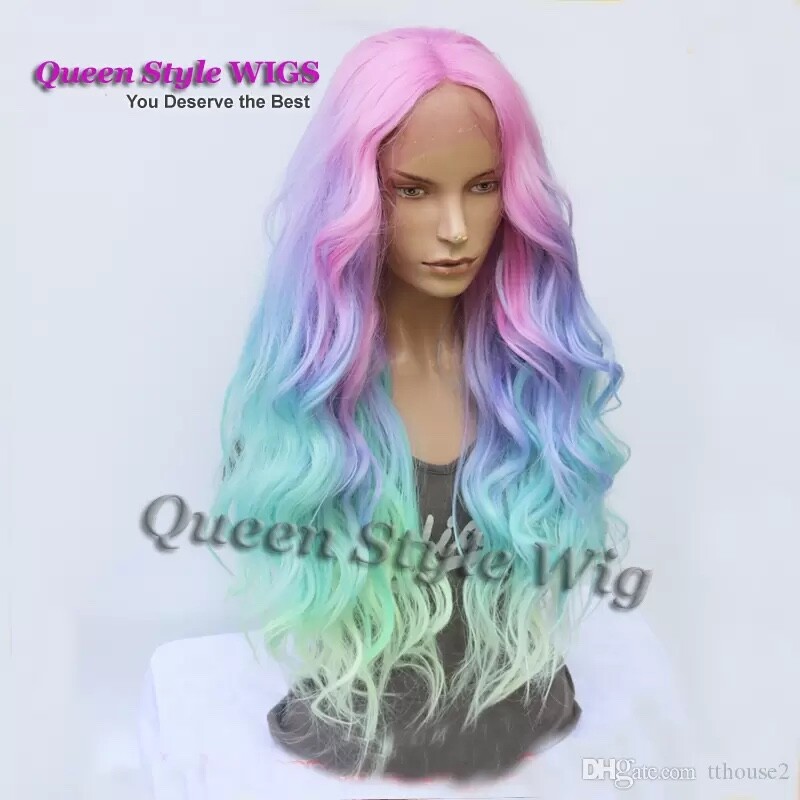 Mermaid Pastel Ombre Rainbow Hair Cosplay Wig Synthetic Hair Lace Front Wigs