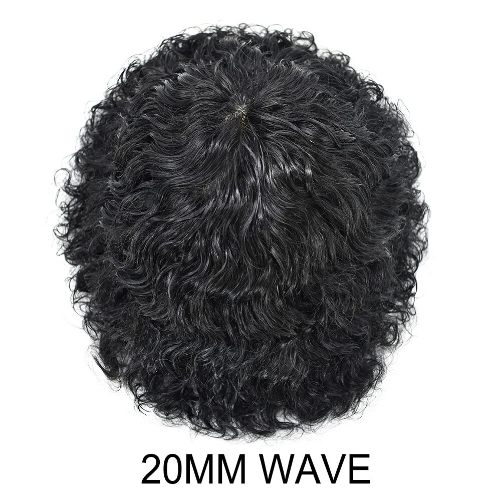 20MM Curly Hair Mens Toupee Full Poly Skin Human Hair System Breathable Holes US
