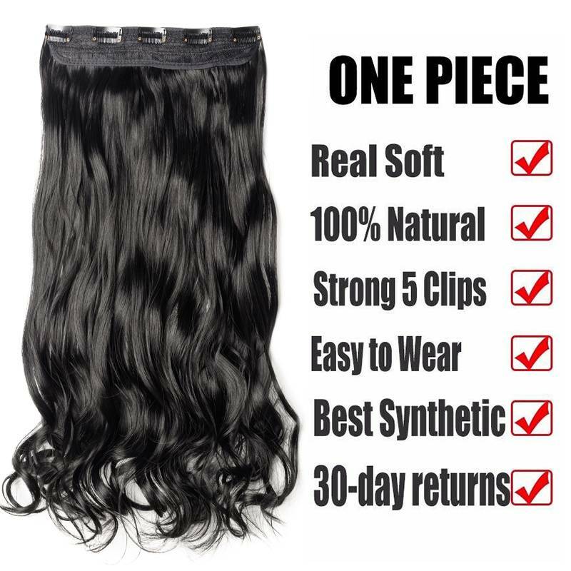Soft Thick As Human Hair Synthetic 3/4 Full Head Clip In Hair Extension Black