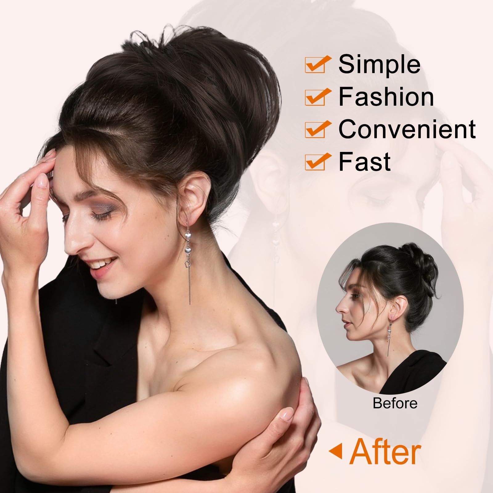QGZ Messy Bun Hairpiece,Tousled Updo Clip in Hair 1PCS, Dark Grey ombre White