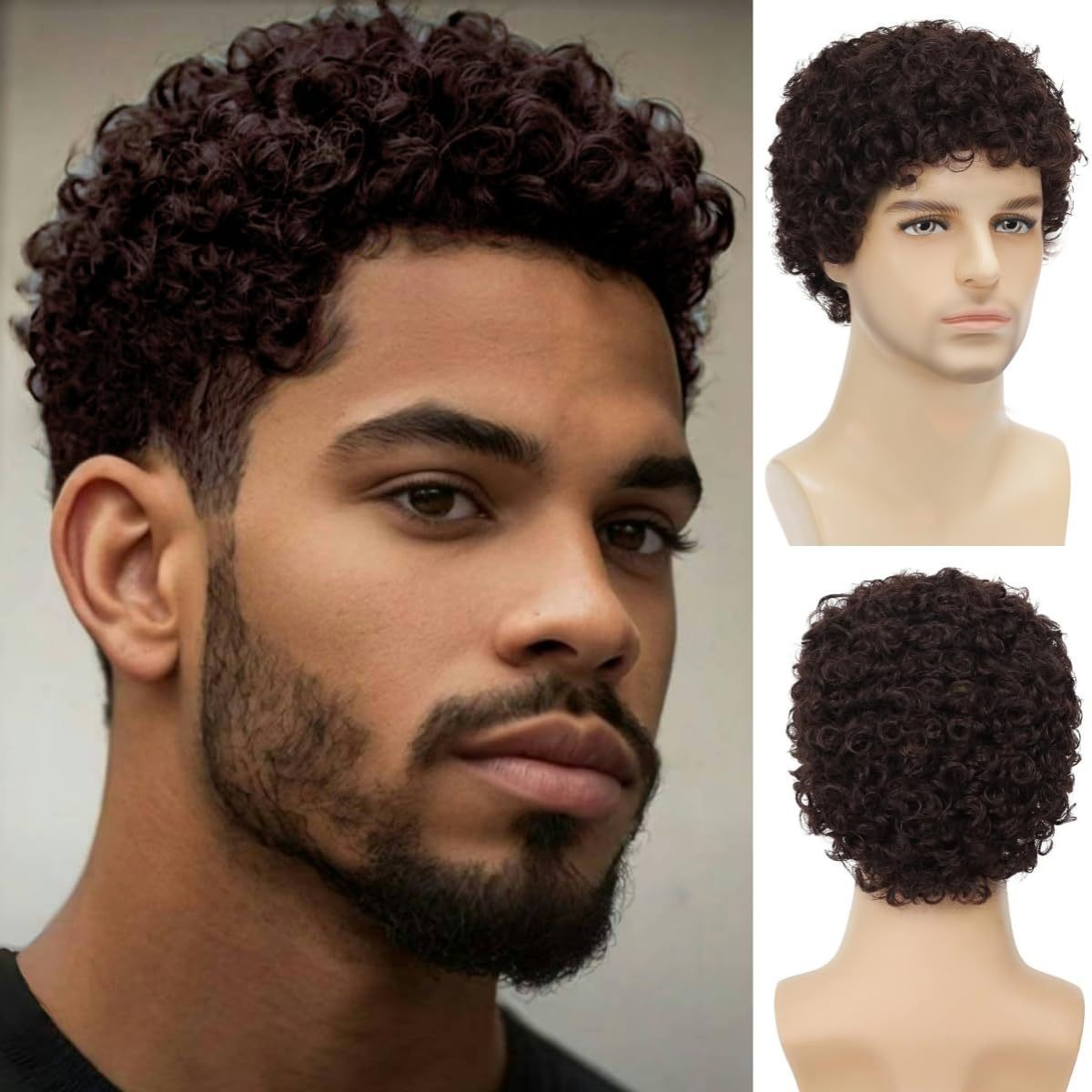 Men’s 4in Short Black Curly Wig Full Cosplay Party Synthetic Heat Resistant