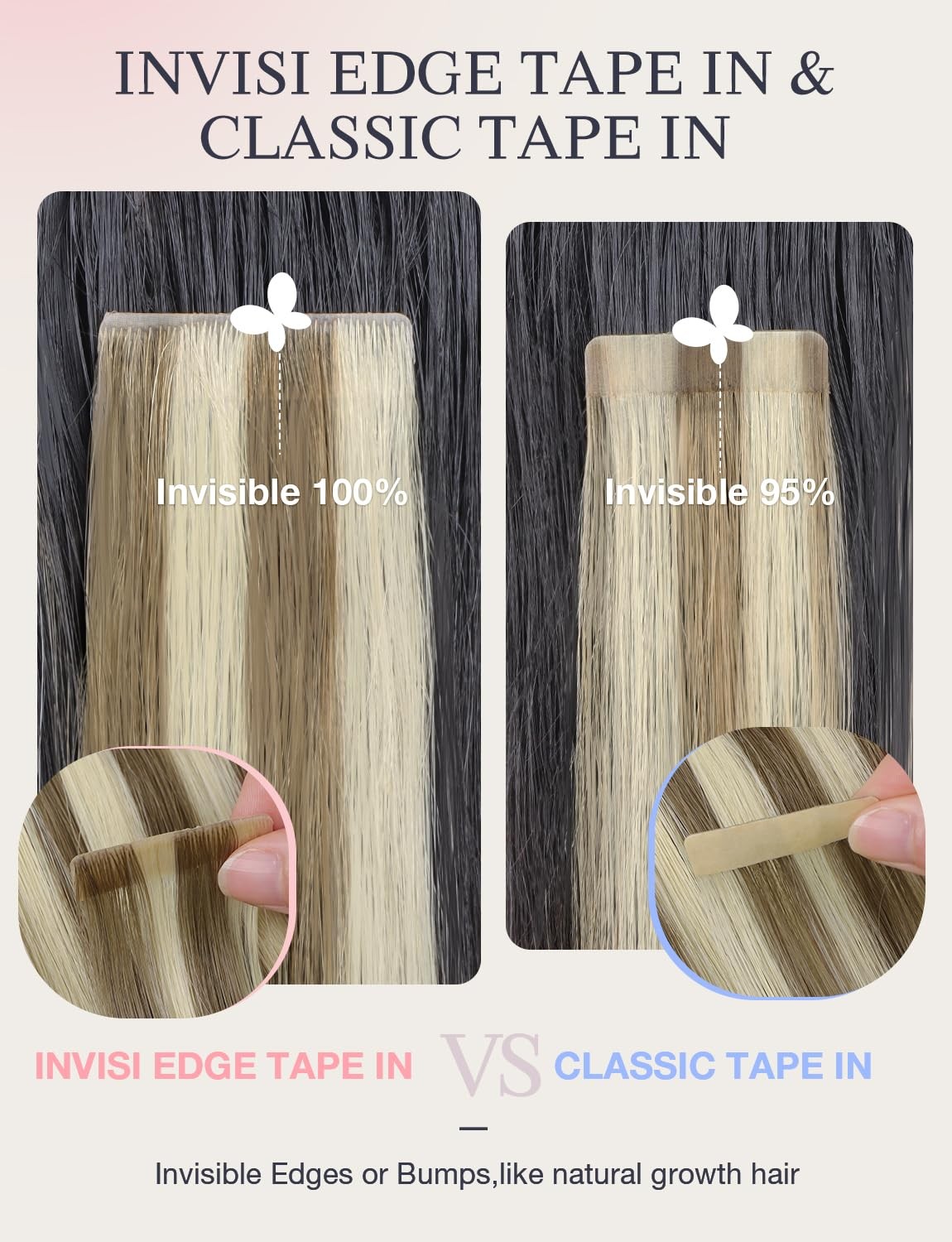 Doores Invisi Edge Human Hair Tape In Extensions Light Brown Highlighted Medium