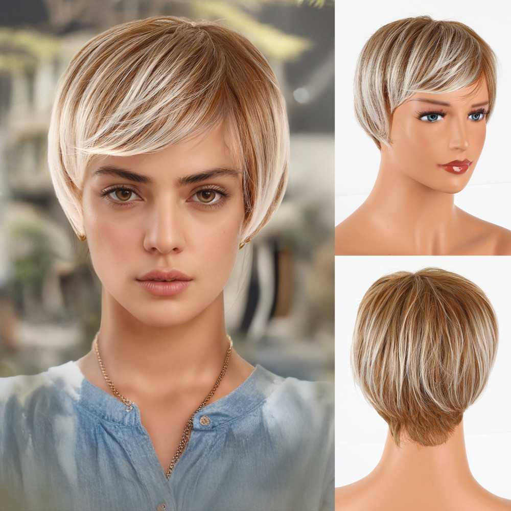 20CM Short Women Short Wigs Synthetic Natural Fake Hair Cosplay Casual