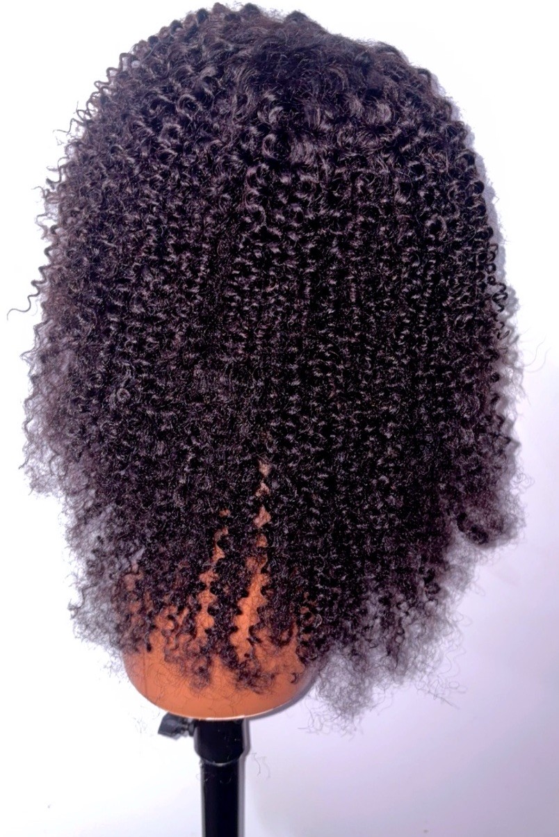 Brazilian Human Hair Afro Kinky Curly Short Bang Wig 18inches