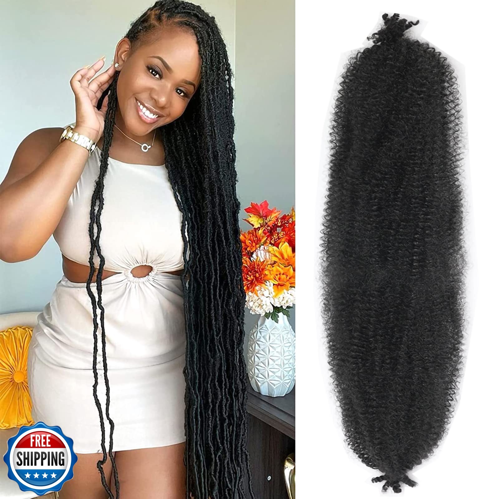 36 Inch Pre-Separated Springy Afro Twist Hair 8 Packs Black Pre-Fluffy Natura…