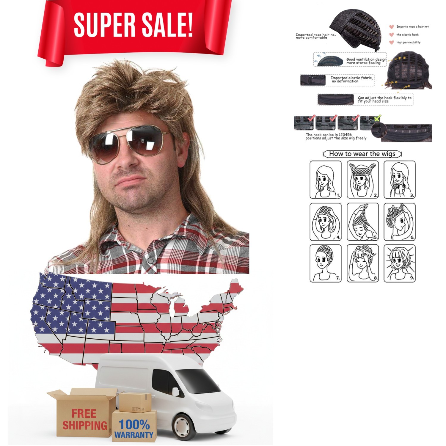Retro Light Brown Mullet Wig for Men – Perfect 80s Party Accessory