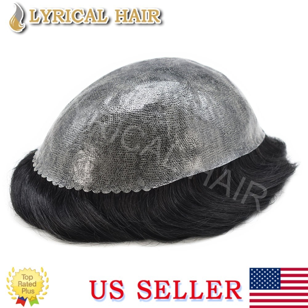 Mens Toupee Human Hair Replacement System Injection Skin PU All Poly Hairpiece