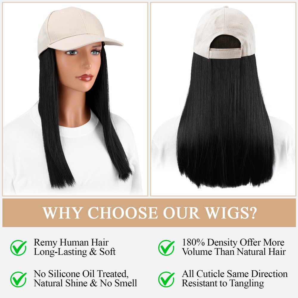 12inch Women Long Straight Wig Baseball Hat With Synthetic Hair Baseball Cap Wig