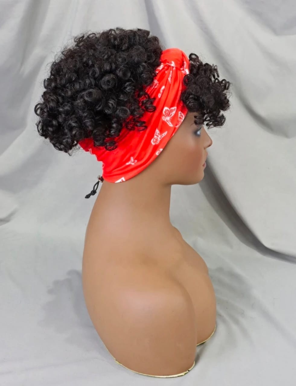 Women’s 6-Inch Short Pink Kinky Coil Headband Wig, Adjustable Band, Soft Curly