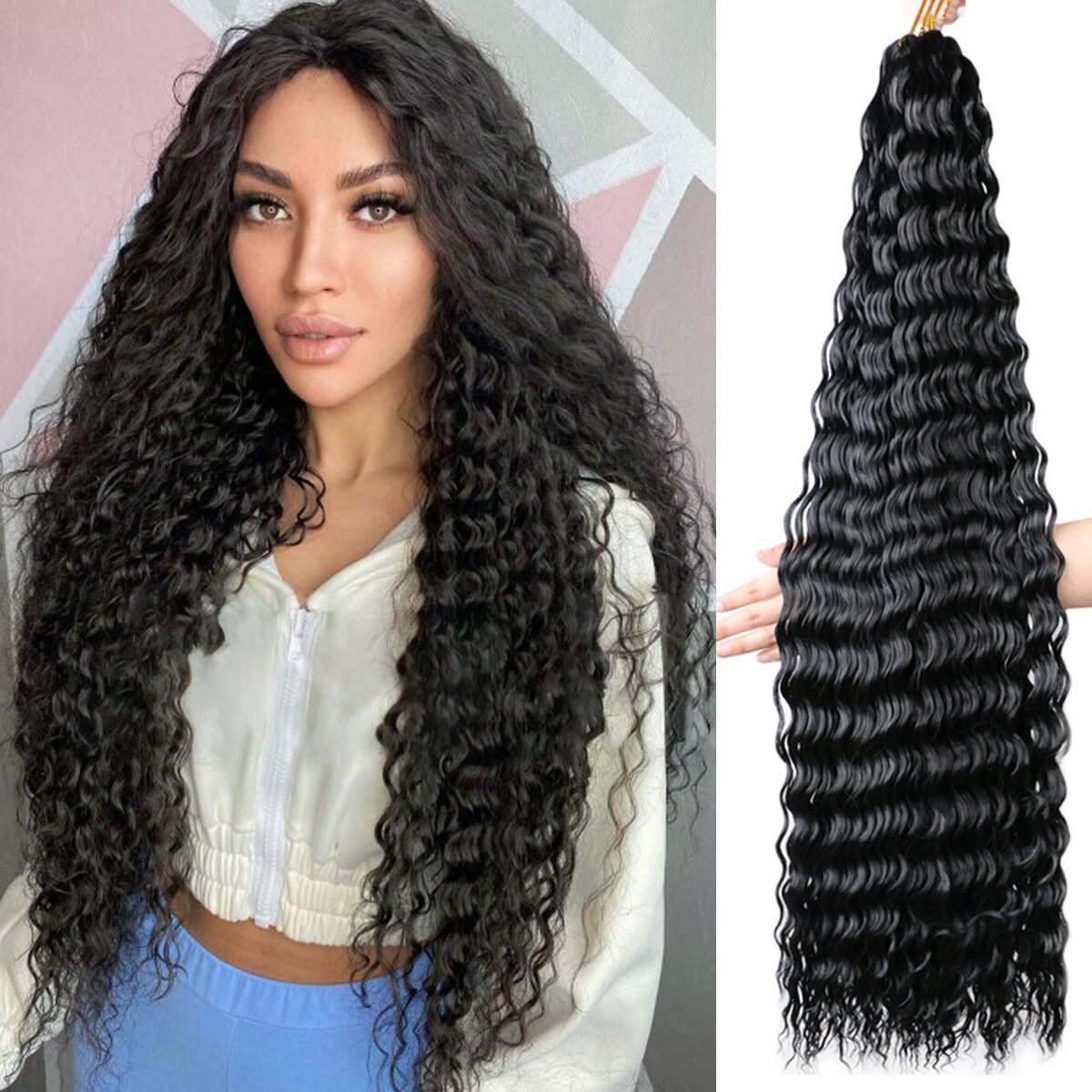 32″ Long Deep Wave Crochet Braids Afro Curls Ocean Wave Braiding Hair Extensions