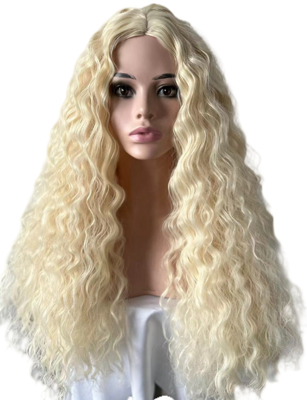 Black Water Wave Yaki Curly Wig with Middle Part Heat Resistant Synthetic Full