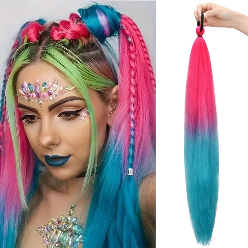Synthetic Ombre Elastic Band Ponytail Hair Extension DIY Twist Braid for Women