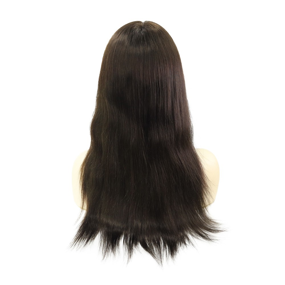 Women Wigs Human Hair Full Head Wigs All Poly Skin Medium Size Dark Brown 14”#2