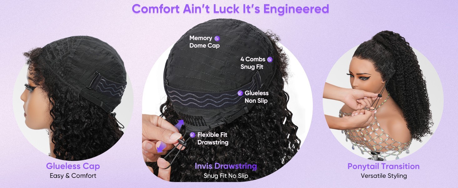 Kinky Curly Half Wig Virgin Human Hair, Seamless 4C Edges, Flip Over Drawstring
