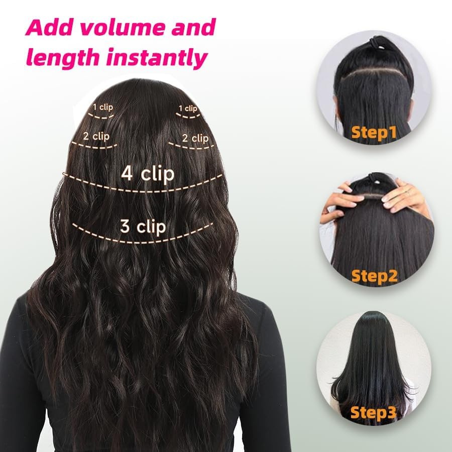 Isweet 7Pcs Clip In Hair Extensions Real Human Hair 20 Inch 110G Hot Pink Soft
