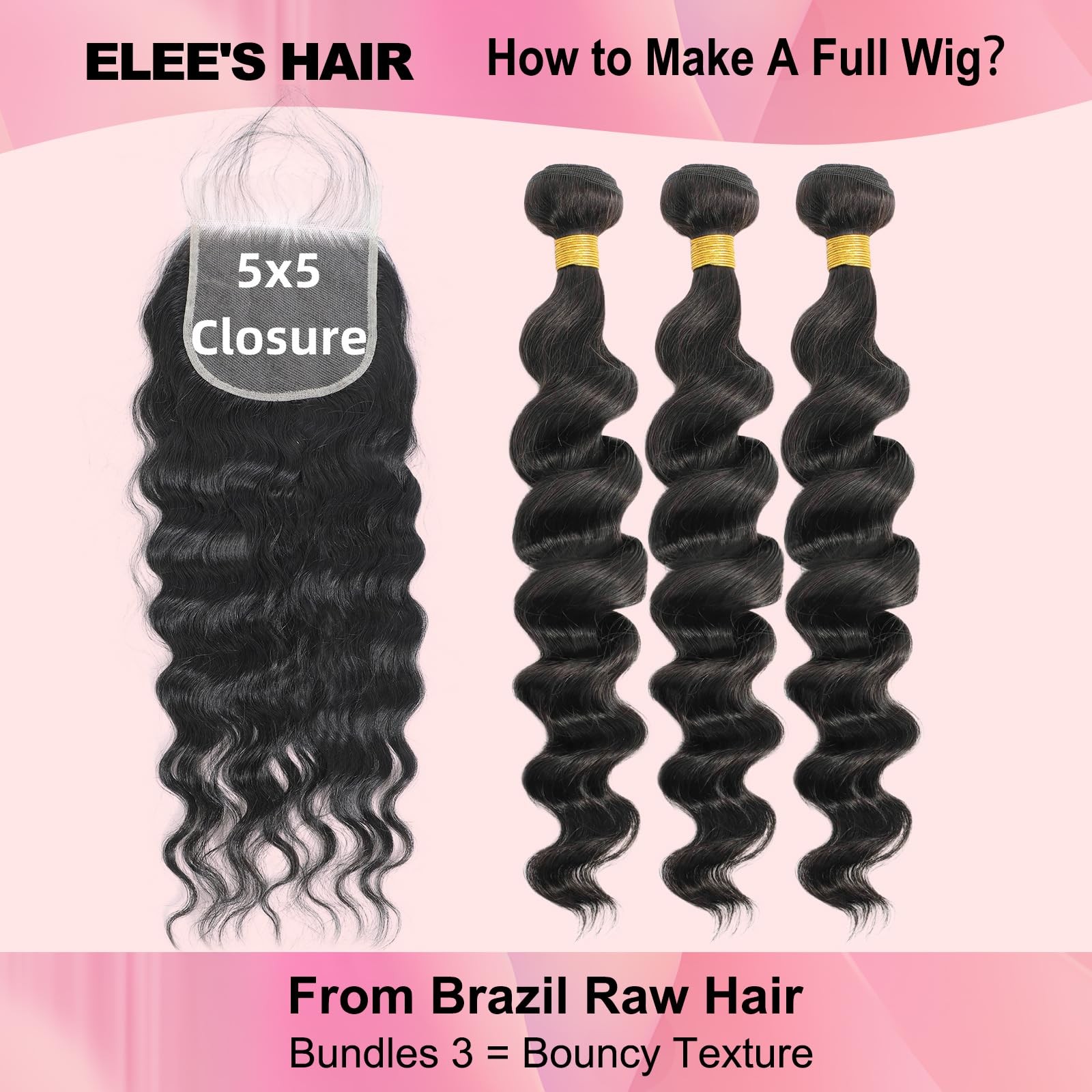 Elee’S Hair 18A Loose Wave Bundles Human Hair 5X5 Hd Lace Closure 14 16 18 14
