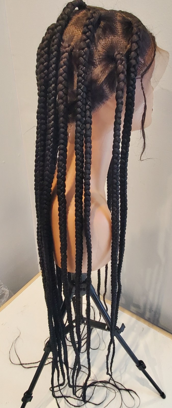 Long Black Braided Wigs Synthetic Heat Safe Lace Front Wigs Glueless For Women
