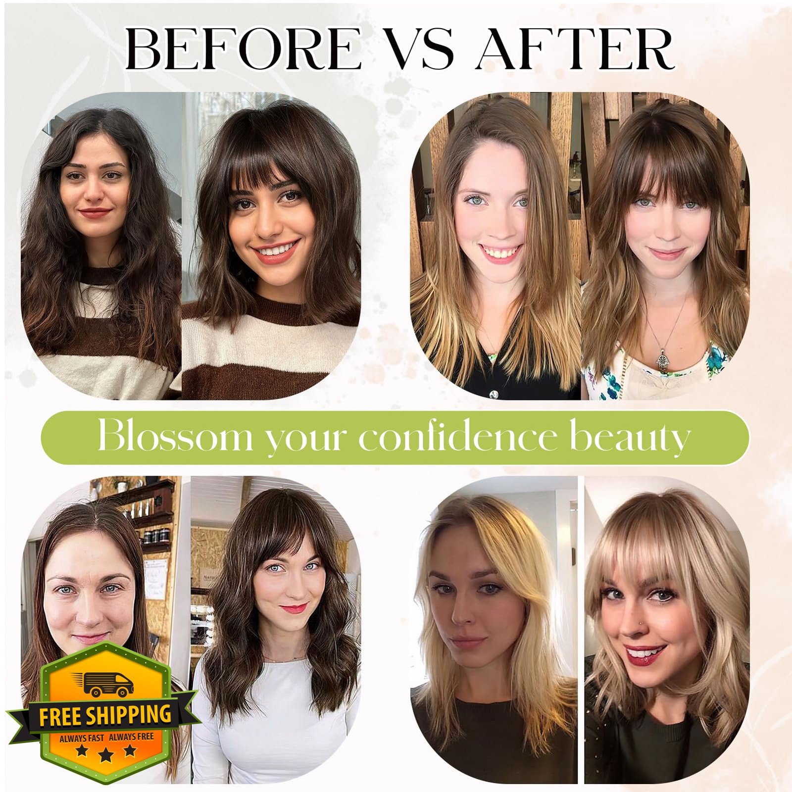 Fanguilar French Bangs Clip In Hair Brown Fringe with Temples