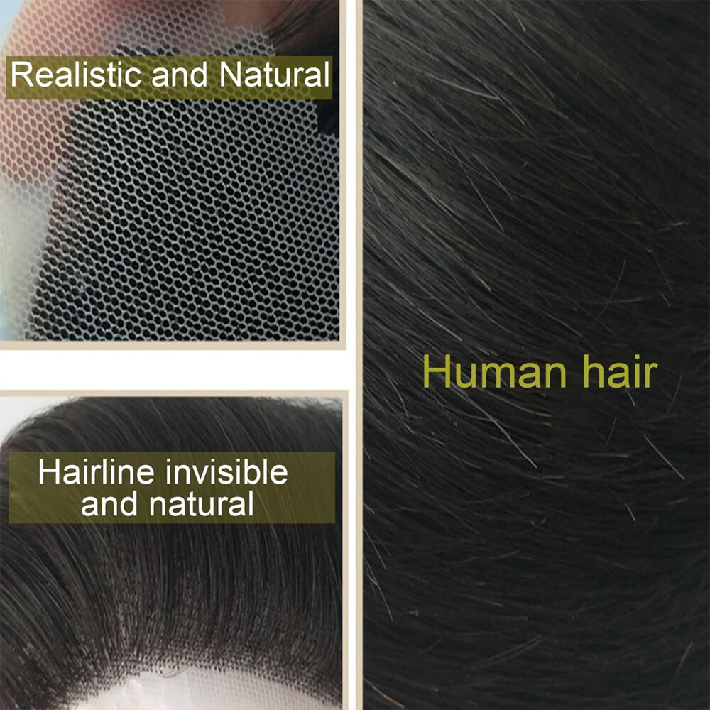 Frontal Hairpiece for Women Human Hair Extensions Thin PU Skin Lace Base Toupee