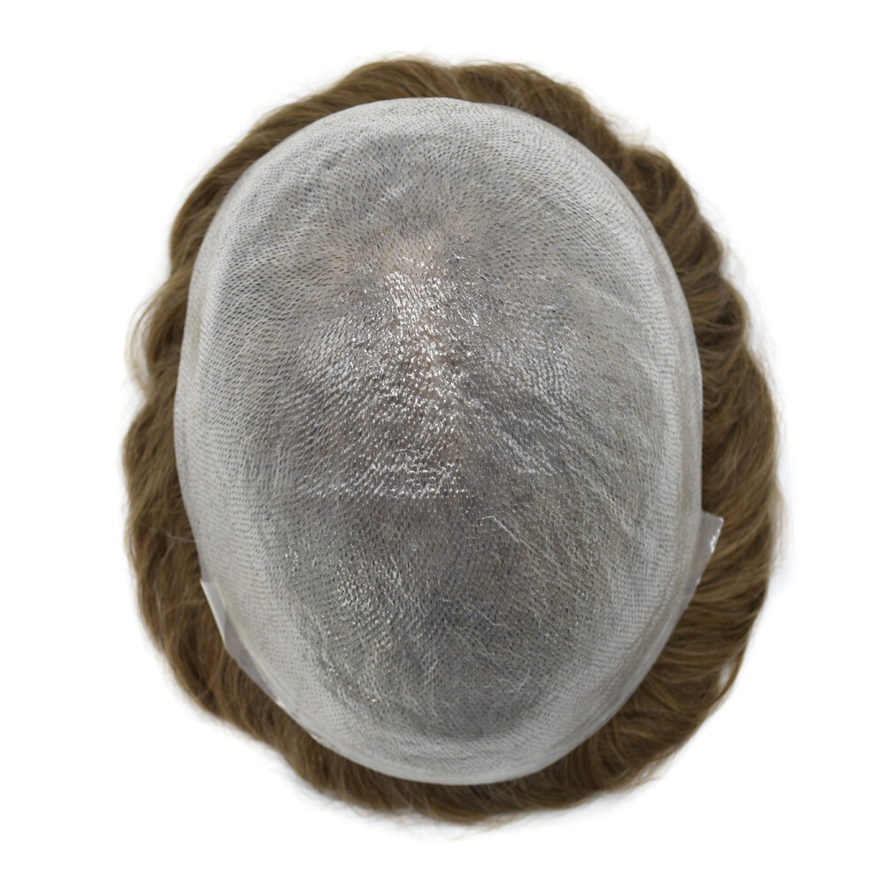 Mens toupee Hair Replacement System Thin Skin Men Wigs Human Hairpieces Brown US
