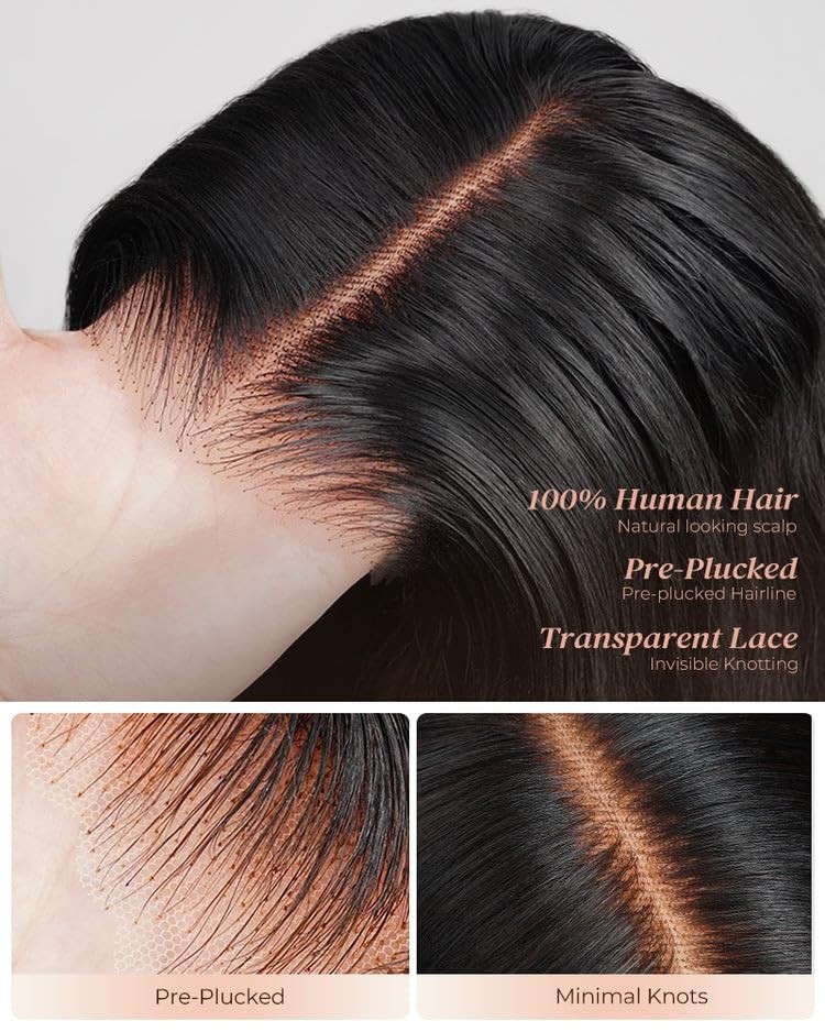 100% Human Hair Glueless Wig – 20″ Straight HD Lace Front, Pre-Plucked, 210% Den