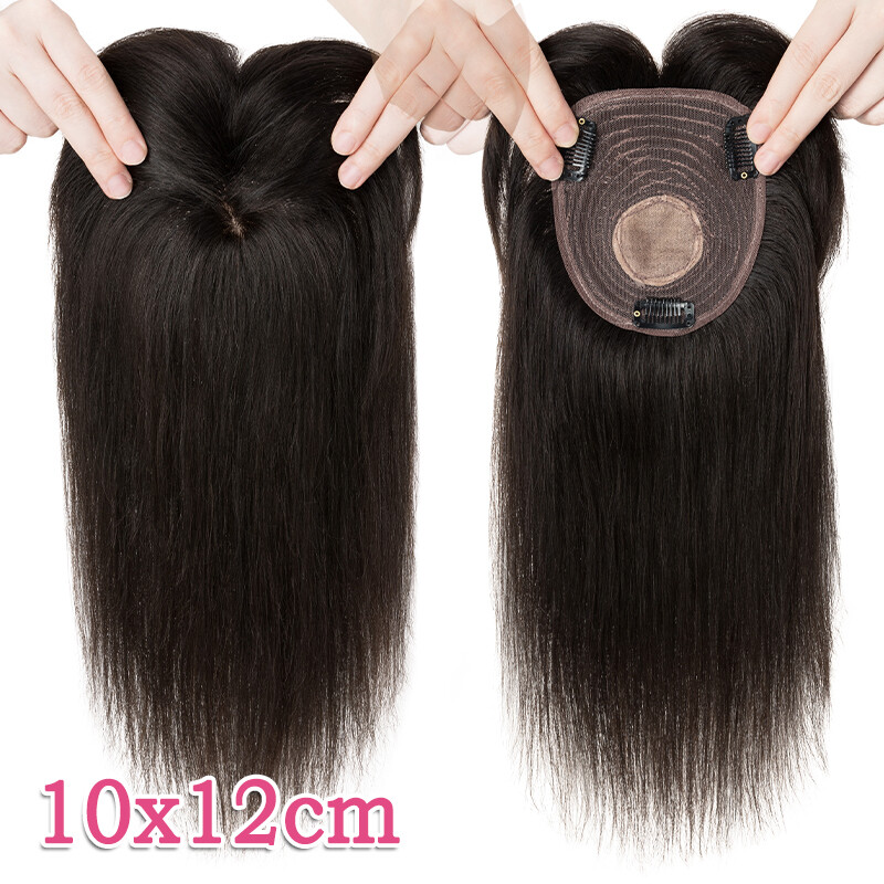 Clip In Top Mono Base Remy Human Hair Topper Women Hairpiece Toupee with Bangs