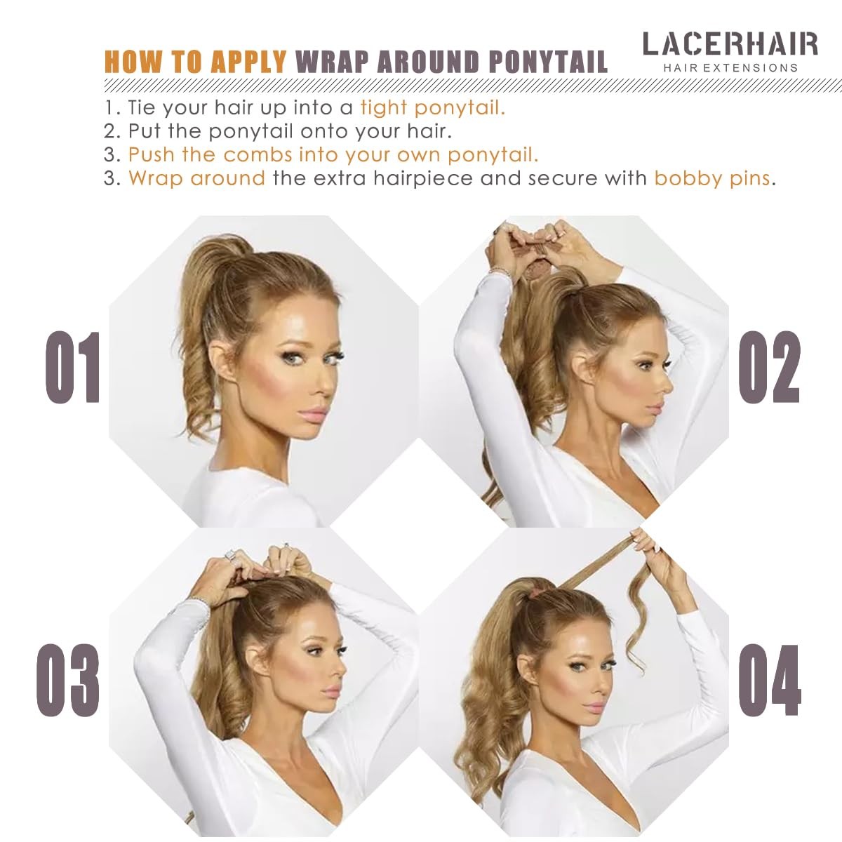 Lacer Hair Extensions Ponytail 100 Remy Human Hair Extensions Long Straight