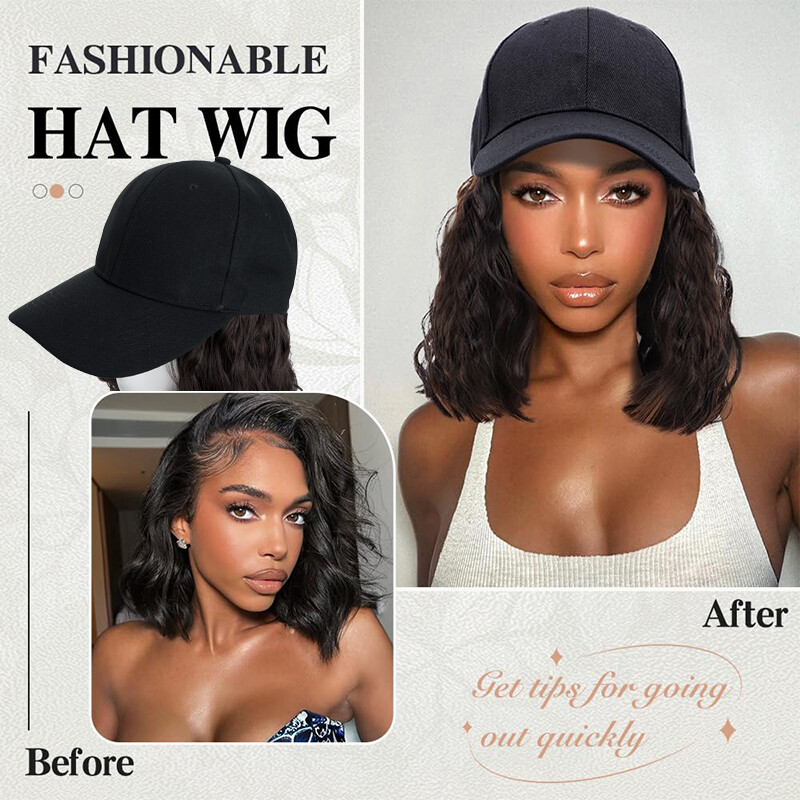 Baseball Hat Cap with Hair Extensions Synthetic Long Curly Ponytail Natural Wavy