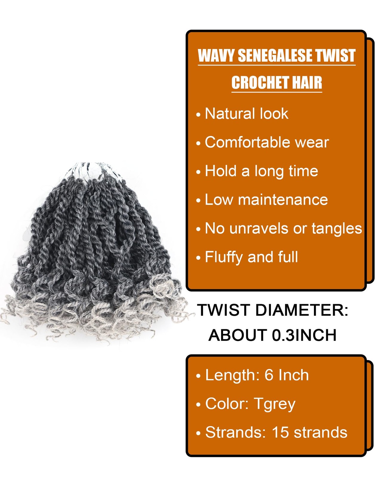 Grey Crchet Hair for Black Women Pre Looped Senggalese Twist Crochet Hair 6 Inch